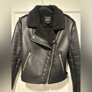 Forever 21 Faux Leather Moto Jacket, Sherpa Lined - XS